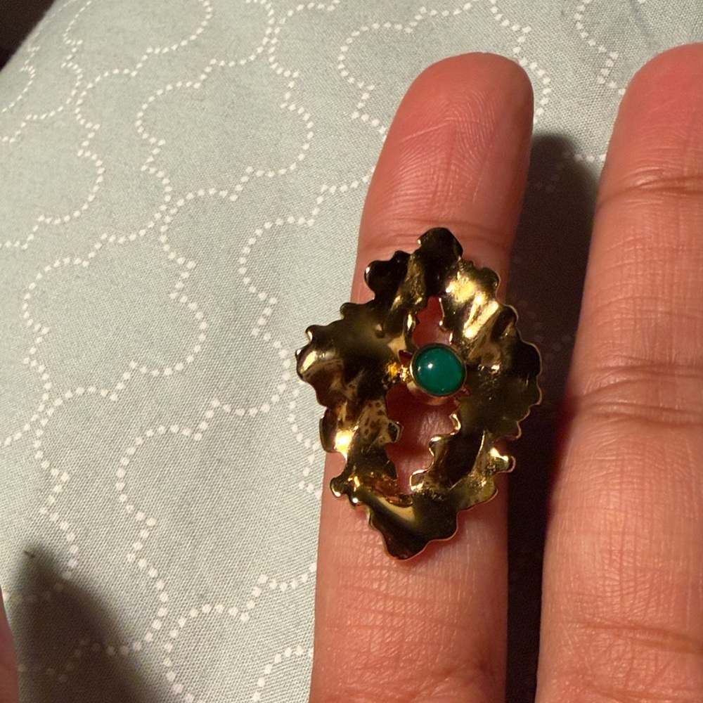 Gold Statement Ring With Green Stone - image 4